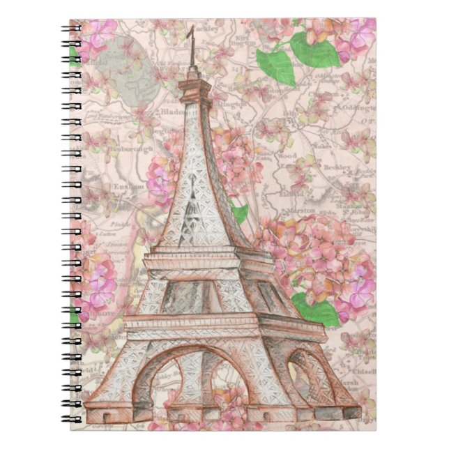 Paris Dreams in Rosa Flowers Anteckningsbok (Framsidan)