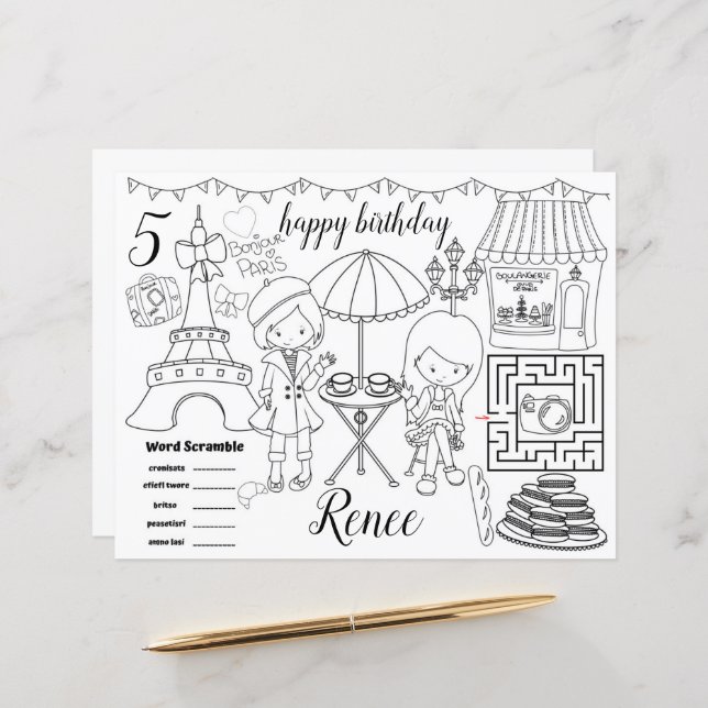 Paris Eiffel activity color sheet placemats (Fram/Back In Situ)