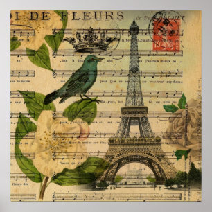 paris eiffel för musik notercamelliafransk torn poster