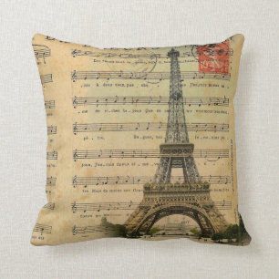 paris eiffel för vintagemusik noterfransk torn kudde