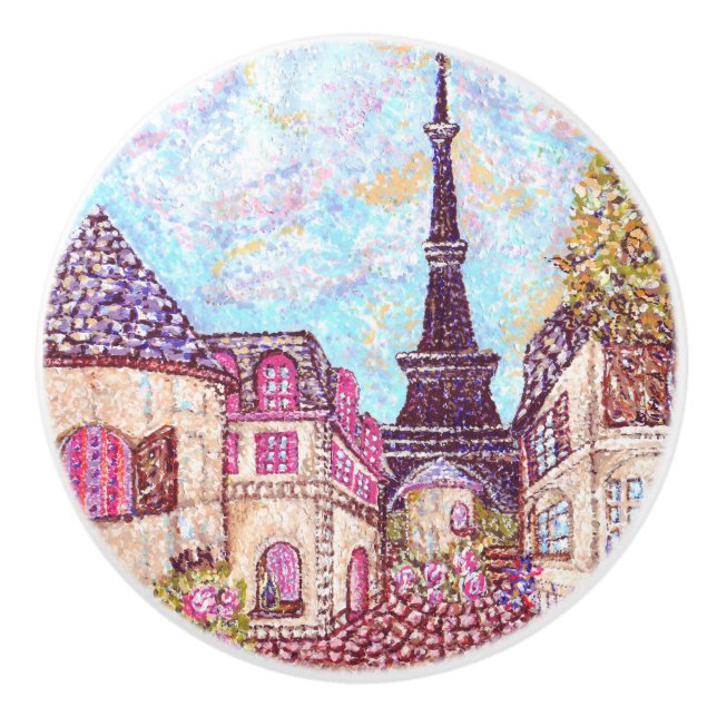 Paris Eiffel inspirerade pointillismens landskapsk Knopp (Framsidan)