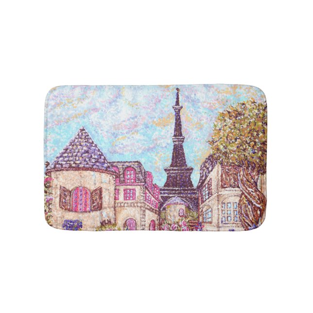 Paris Eiffel landskap pointillismbadmattan Badrumsmatta (Framsidan)