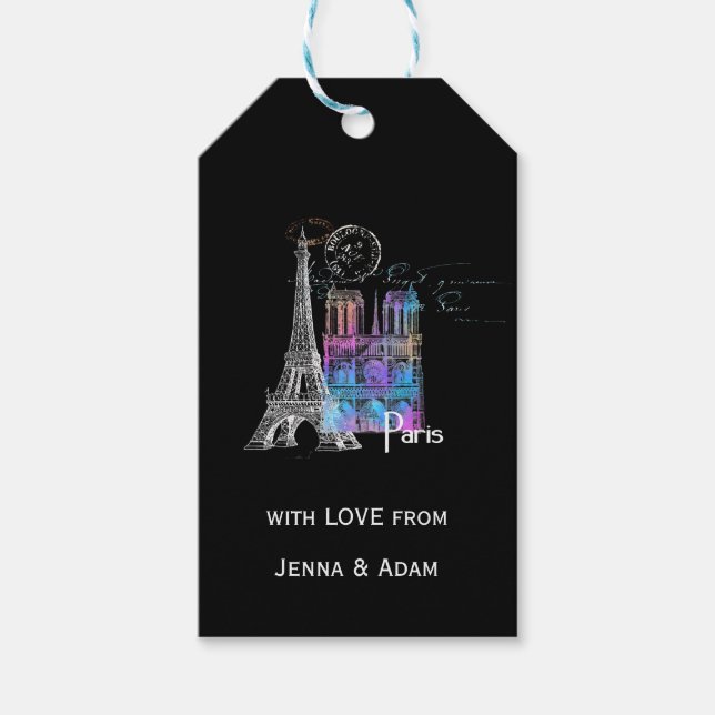 Paris Eiffel Notre Dame Rainbow Fransk Gift Märkre Presentetikett (Framsidan)