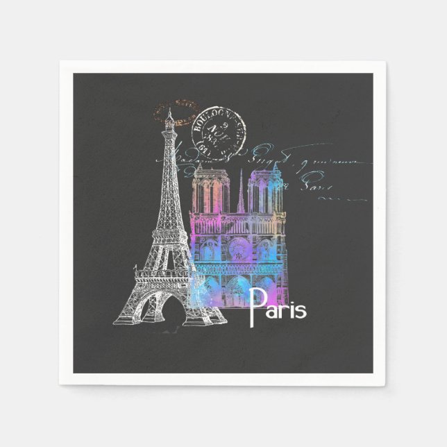 Paris Eiffel Notre Dame Rainbow Fransk Napkin Pappersservett (Framsidan)