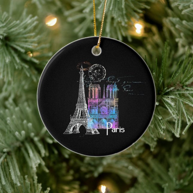Paris Eiffel Notre Dame Rainbow Fransk Ornament (Träd)