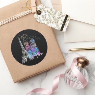 Paris Eiffel Notre Dame Rainbow Fransk Sticker Runt Klistermärke