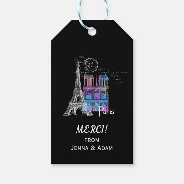 Paris Eiffel Notre Dame Rainbow Tack Gift Märkre Presentetikett (Framsidan)