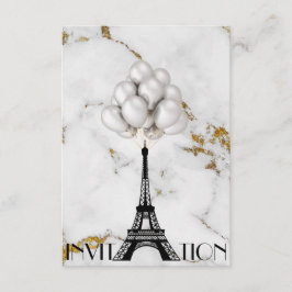 Paris Eiffel Torn Balloons Marble Guld Inbjudningar