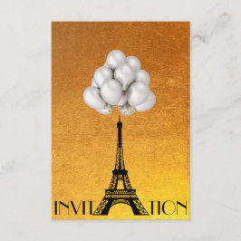 Paris Eiffel Torn Balloons White Guld Inbjudningar