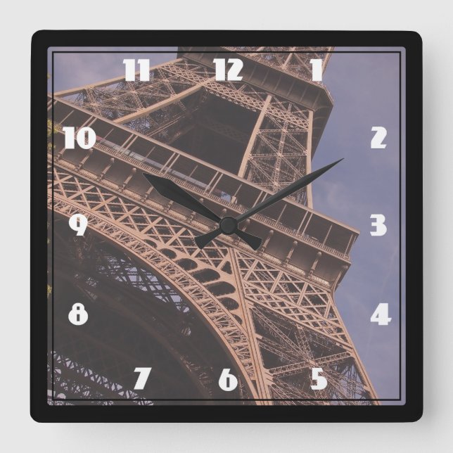 Paris Eiffel Torn Berömd Landmark Photo Fyrkantig Klocka (Framsida)