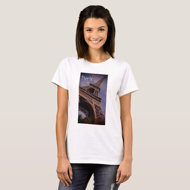 Paris Eiffel Torn Berömd Landmark Photo Tee Shirt (Hel framsida)