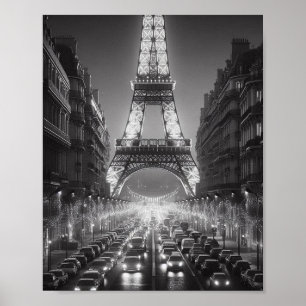Paris Eiffel Torn Black and White Travel Poster