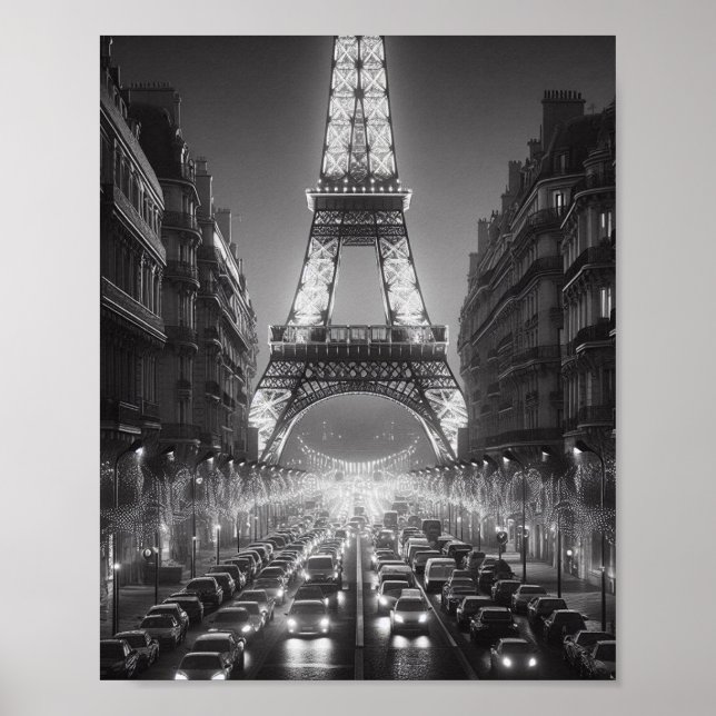 Paris Eiffel Torn Black and White Travel Poster (Framsidan)