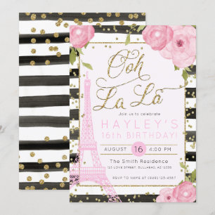 Paris Eiffel Torn Black Guld Birthday Inbjudan