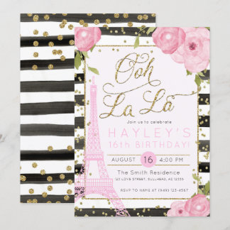 Paris Eiffel Torn Black Guld Birthday Inbjudan