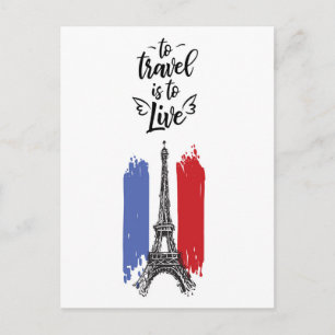 *~* Paris Eiffel Torn Black Outline White Vykort