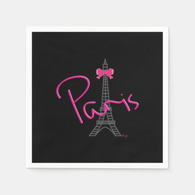 Paris Eiffel Torn, Black Standard Cocktail Napkin Pappersservett (Framsidan)