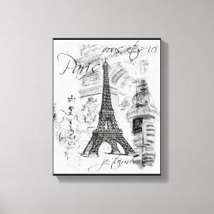 Paris Eiffel Torn Black & White Collage Scene Canvastryck