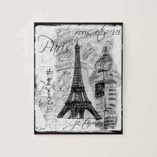 Paris Eiffel Torn Black & White Collage Street Sc Pussel