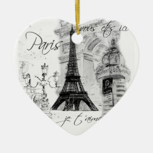 Paris Eiffel Torn Black & White Scene Julgransprydnad Keramik