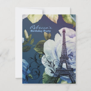 paris eiffel torn blommigt vintage födelsedagsfest inbjudningar