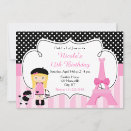 Paris Eiffel Torn Blonde Girl Födelsedagsfest Inbjudningar