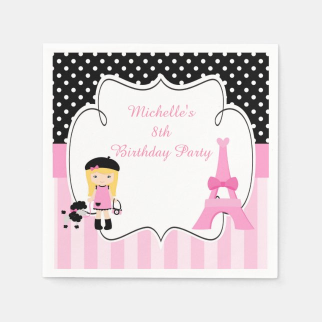 Paris Eiffel Torn Blonde Girl Pappersservett (Framsidan)