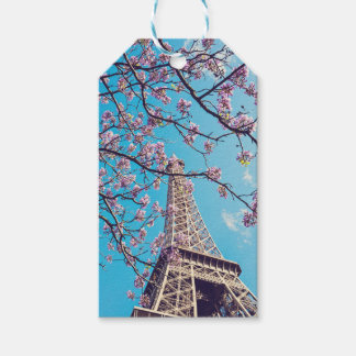 Paris Eiffel Torn Blooms i Springtime Gift Märkres Presentetikett
