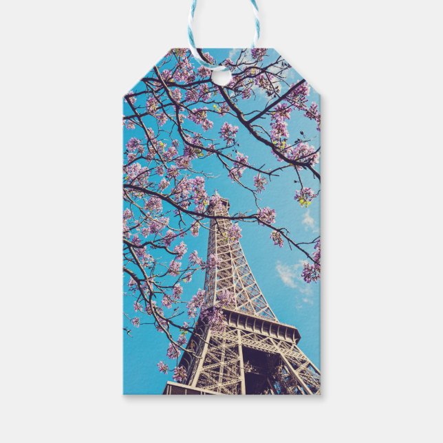 Paris Eiffel Torn Blooms i Springtime Gift Märkres Presentetikett (Framsidan)