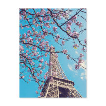 Paris Eiffel Torn Blooms i Springtime Postcard