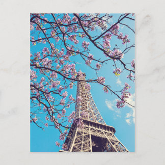 Paris Eiffel Torn Blooms i Springtime Postcard Vykort