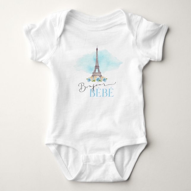 Paris Eiffel Torn Bonjour Bébé Baby Bodykostym T Shirt (Framsida)