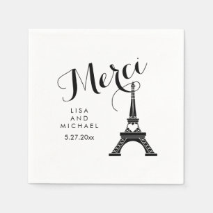 Paris Eiffel Torn Bröllop Black and White Merci Pappersservett