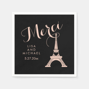 Paris Eiffel Torn Bröllop Black och Rosa Merci Pappersservett