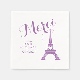 Paris Eiffel Torn Bröllop Lila Merci Tack Pappersservett