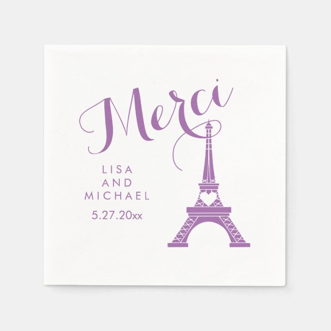 Paris Eiffel Torn Bröllop Lila Merci Tack Pappersservett (Framsidan)