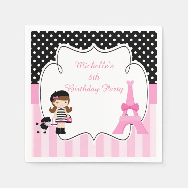 Paris Eiffel Torn Brunette Girl Pappersservett (Framsidan)