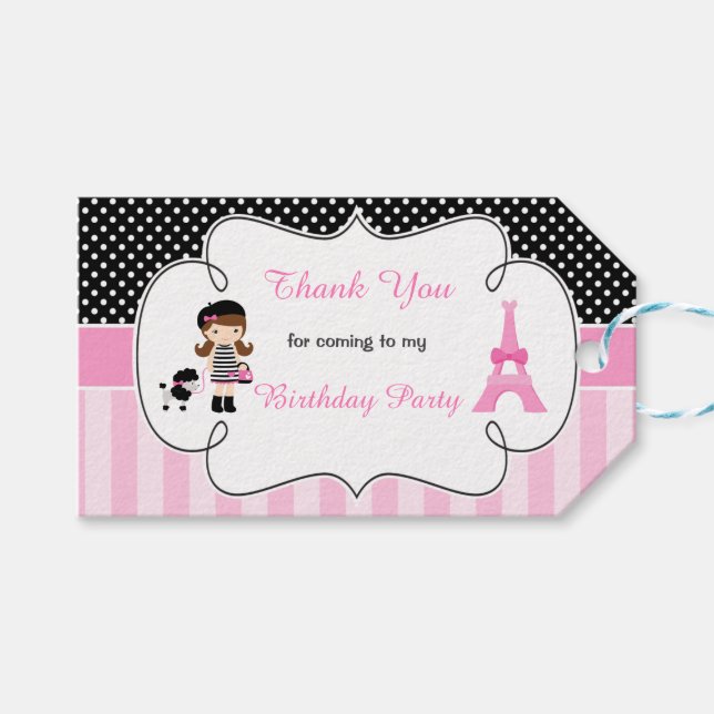 Paris Eiffel Torn Brunette Girl Presentetikett (Framsidan (Horisontell))