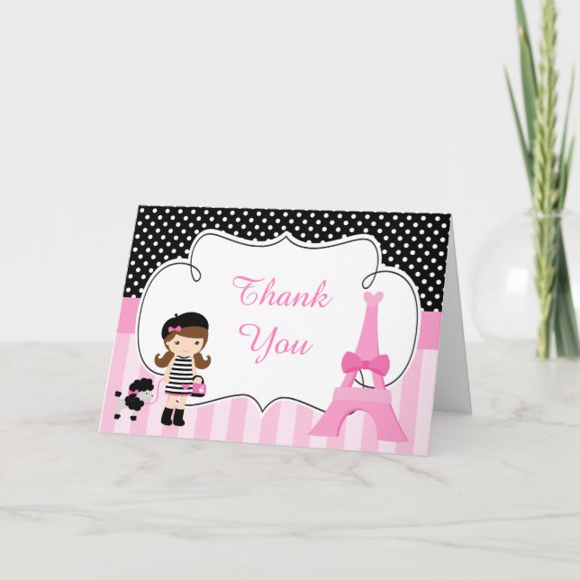 Paris Eiffel Torn Brunette Girl Tack Kort (Framsida)