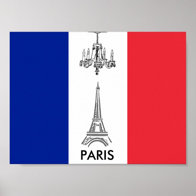 Paris Eiffel Torn Chandelier Fransk Flagga Poster (Framsidan)