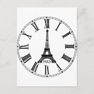 Paris Eiffel Torn Clock Fransk Vykort