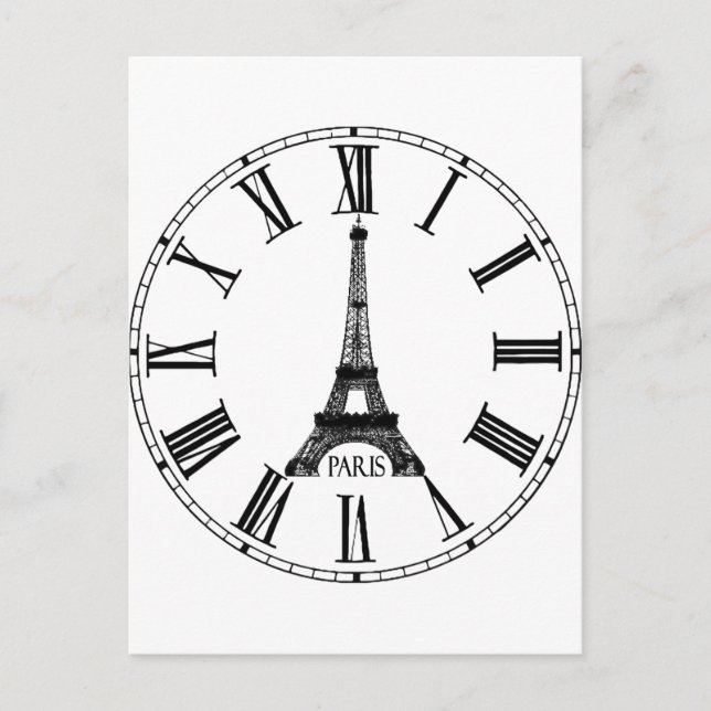 Paris Eiffel Torn Clock Fransk Vykort (Framsida)