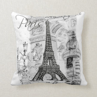 Paris Eiffel Torn Collage Black & White Kudde