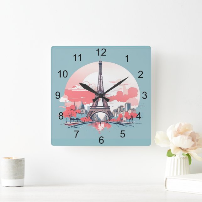 Paris Eiffel Torn Design Clock Fyrkantig Klocka (Hem)