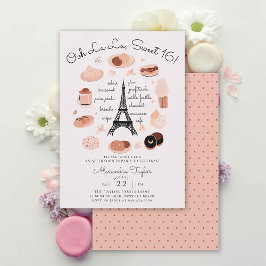 Paris Eiffel Torn Desserts Rosa  Sweet 16 Inbjudningar