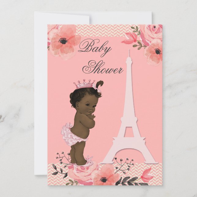 Paris Eiffel Torn Ethnic Princess Baby Shower Inbjudningar (Framsida)