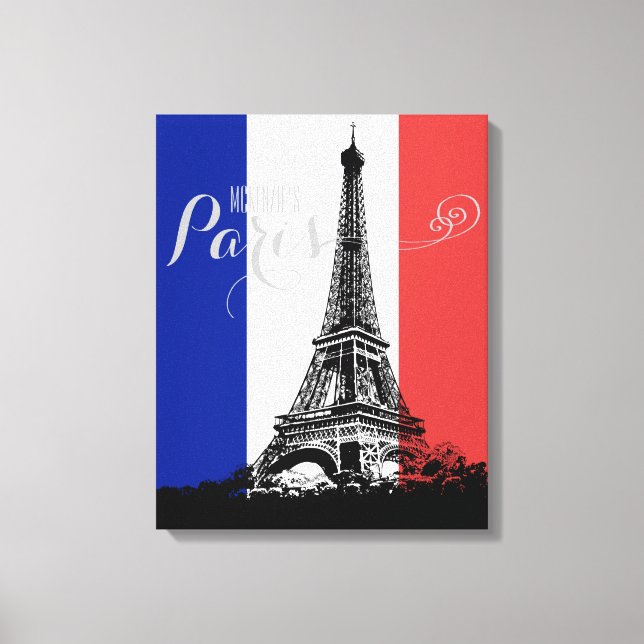 Paris Eiffel Torn Frankrike Flagga Monogram Canvastryck (Framsida)