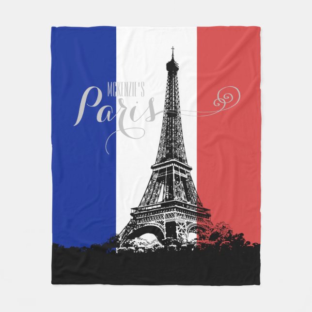 Paris Eiffel Torn Frankrike Flagga Monogram Fleecefilt (Framsidan)