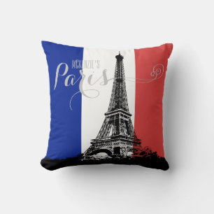 Paris Eiffel Torn Frankrike Flagga Monogram Kudde