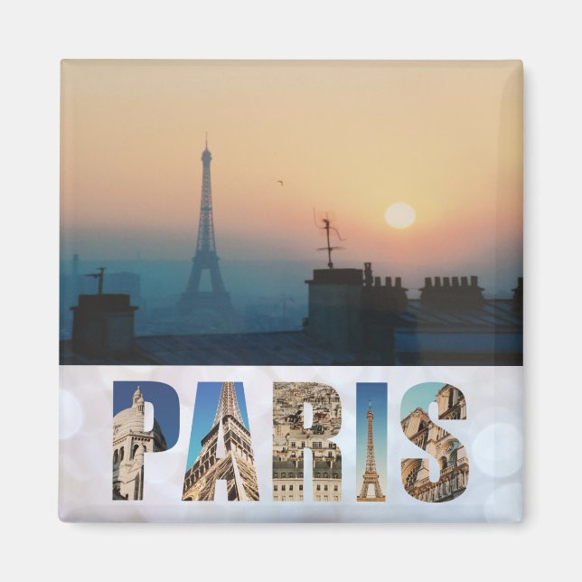 Paris Eiffel Torn Frankrike Fransk City Sunset Pho Magnet (Framsidan)